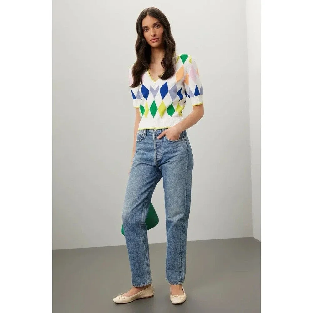 kate spade new york Multicolored Spring Argyle Sweater Size XS